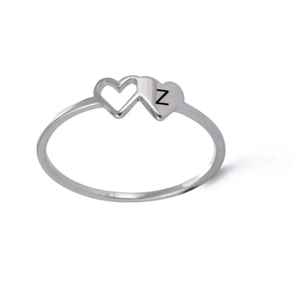 A–Z Double Heart Initial Ring – Stainless Steel