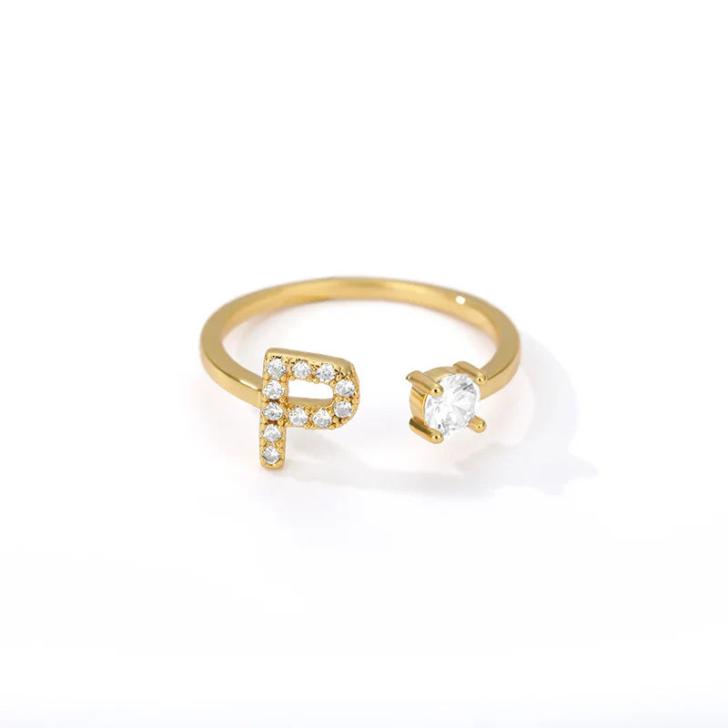Adjustable Zircon Initial Letter Ring – A–Z