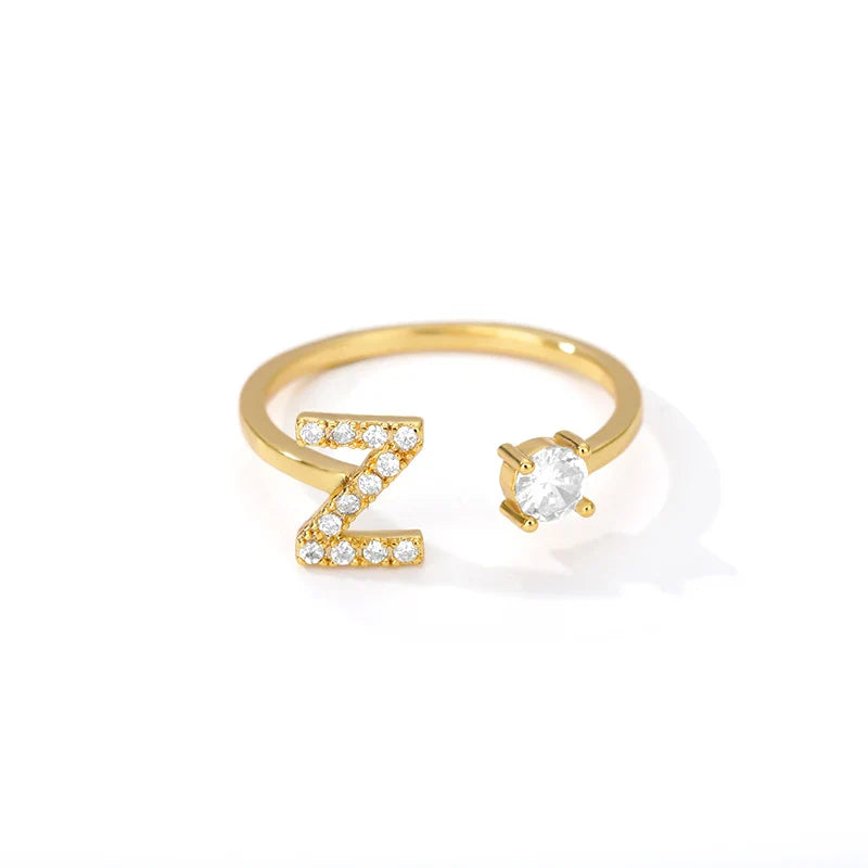 Adjustable Zircon Initial Letter Ring – A–Z