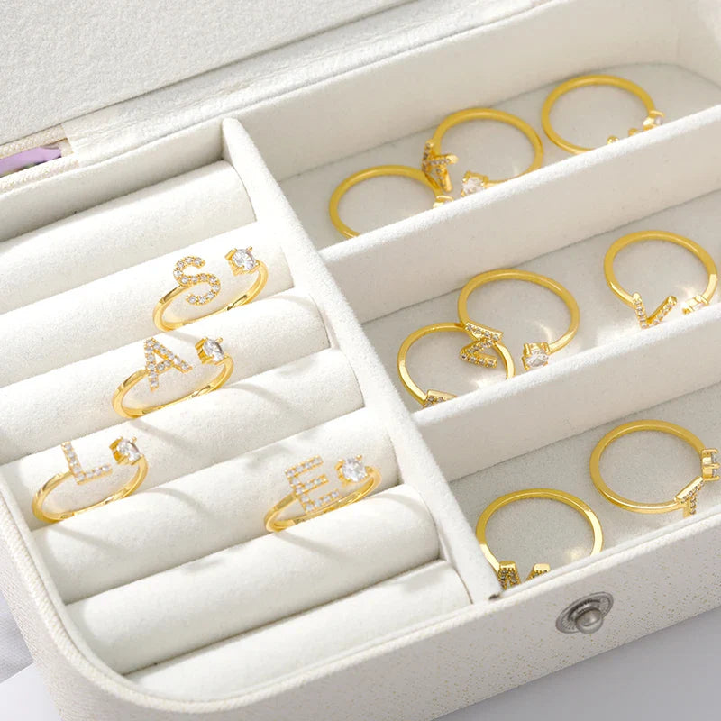 Adjustable Zircon Initial Letter Ring – A–Z