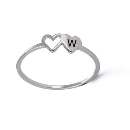 A–Z Double Heart Initial Ring – Stainless Steel