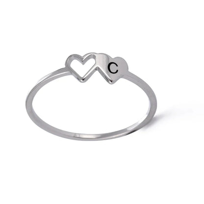A–Z Double Heart Initial Ring – Stainless Steel