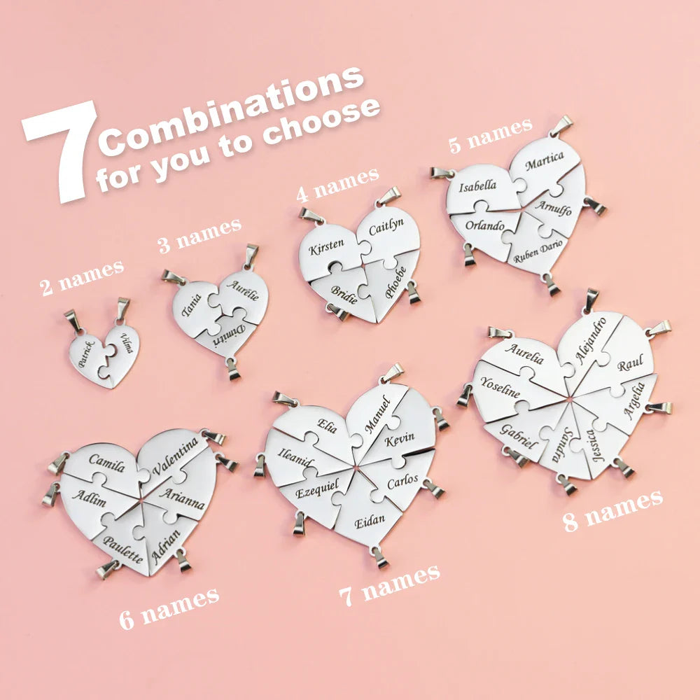 Custom Name Puzzled Heart Pendant Necklace