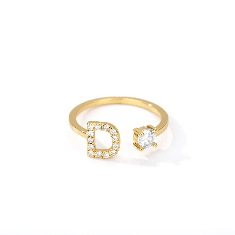 Adjustable Zircon Initial Letter Ring – A–Z