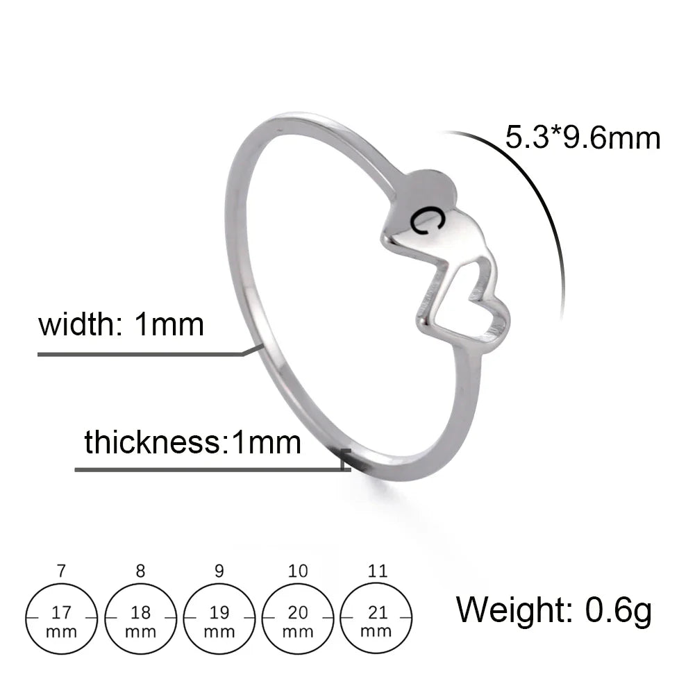 A–Z Double Heart Initial Ring – Stainless Steel