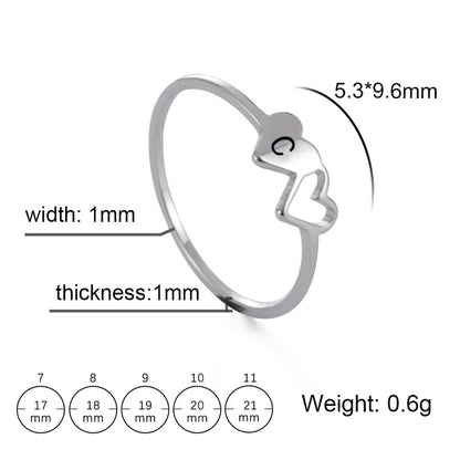 A–Z Double Heart Initial Ring – Stainless Steel