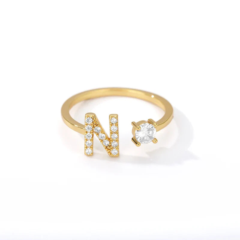Adjustable Zircon Initial Letter Ring – A–Z