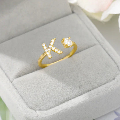 Adjustable Zircon Initial Letter Ring – A–Z
