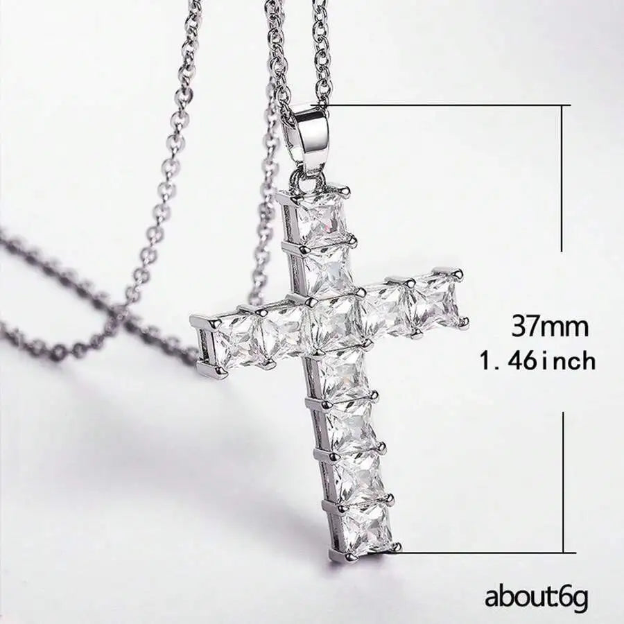 Multi-Color Crystal Jesus Cross Pendant Necklace