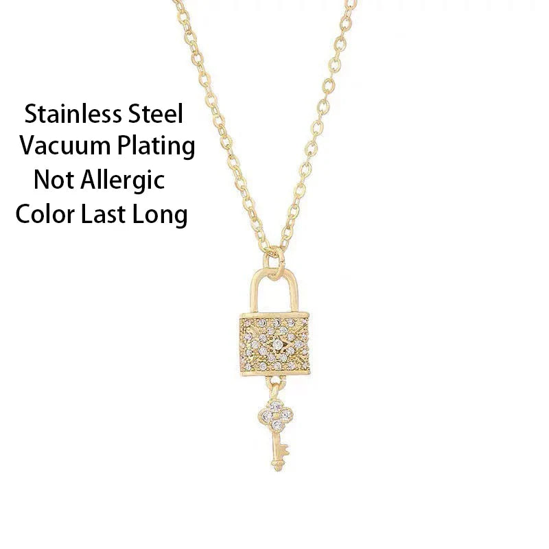 Zircon Crystal Lock Pendant Necklace – Luxury Party Jewelry