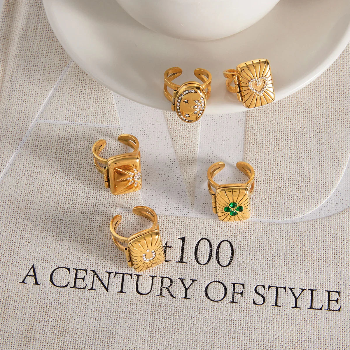 Rhinestone Tarot Card Open Ring – 18K Gold Plated