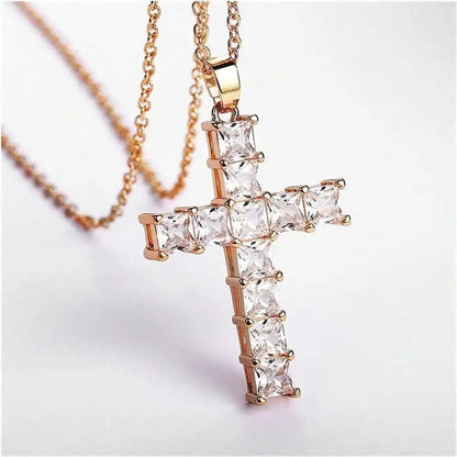 Multi-Color Crystal Jesus Cross Pendant Necklace