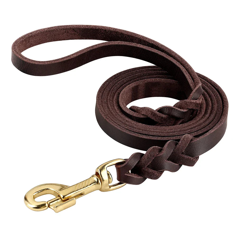 Dog Genuine Leather  Collar Leash Set