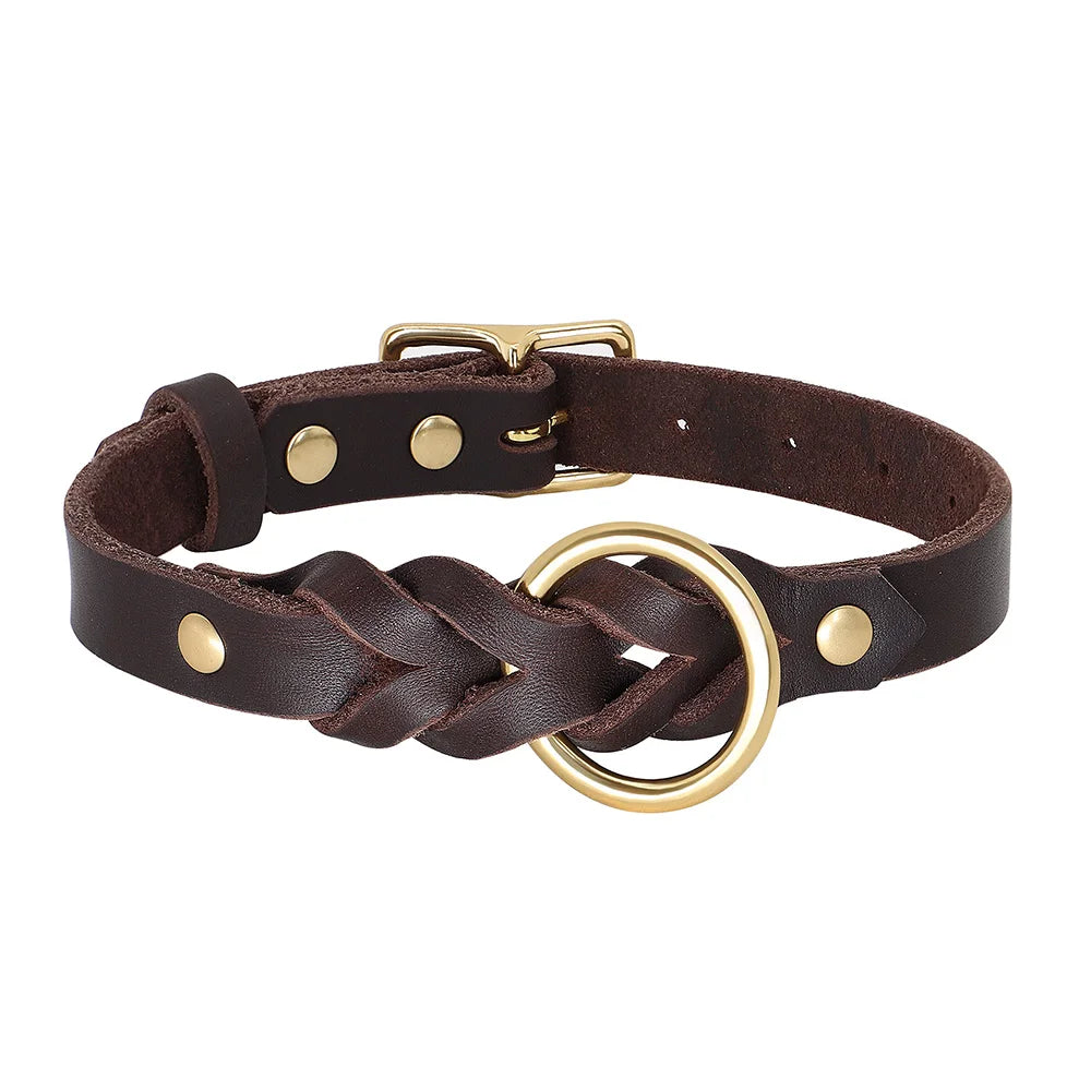 Dog Genuine Leather  Collar Leash Set