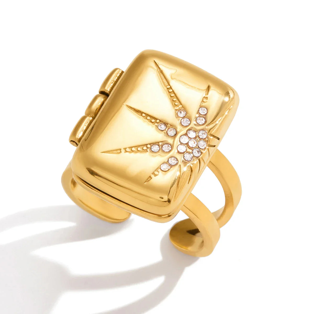 Rhinestone Tarot Card Open Ring – 18K Gold Plated