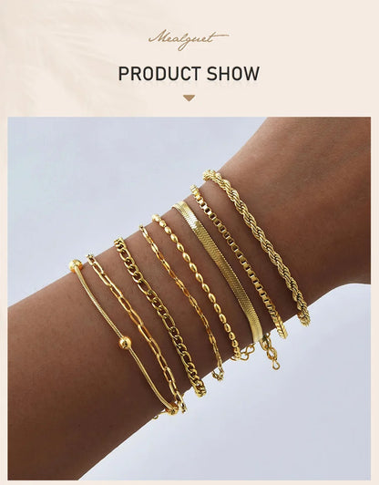 Stainless Steel Stackable Herringbone Bracelet – Gold Plated