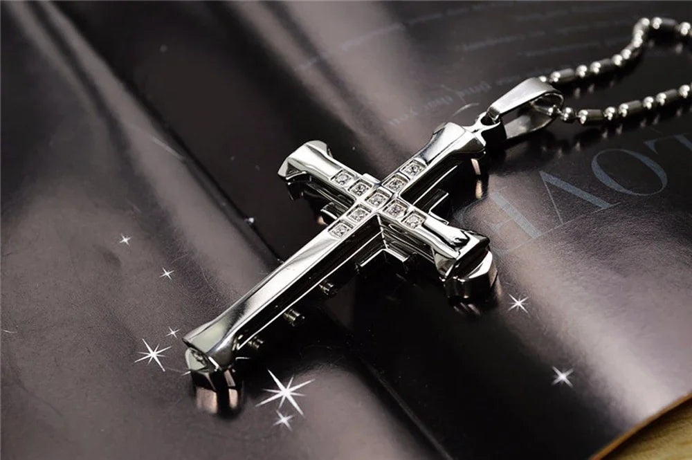 Crystal Cross Jesus Pendant Necklace