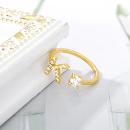 Adjustable Zircon Initial Letter Ring – A–Z
