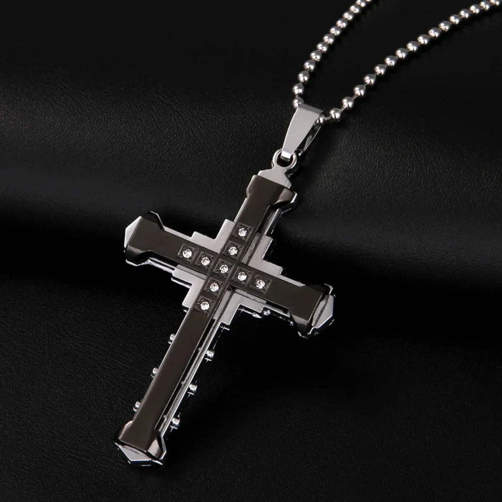 Crystal Cross Jesus Pendant Necklace