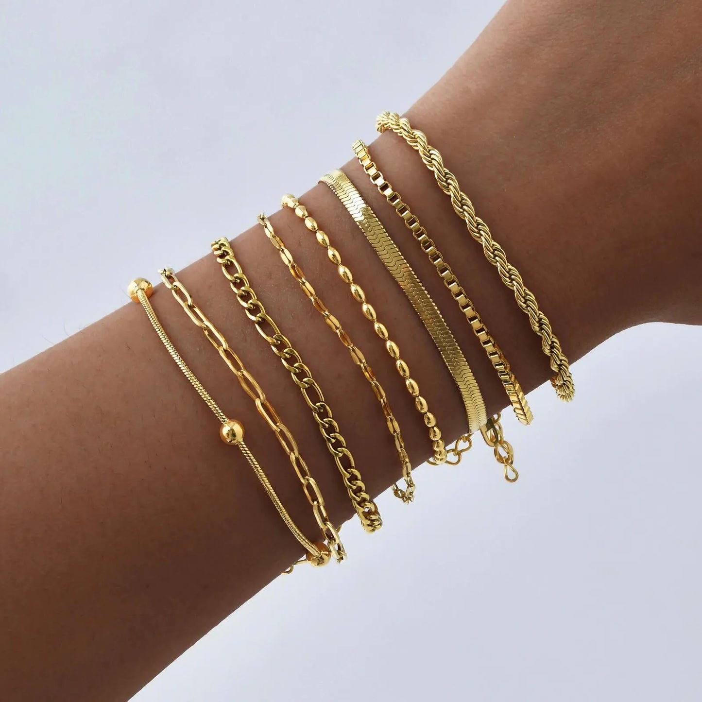 Stainless Steel Stackable Herringbone Bracelet – Gold Plated