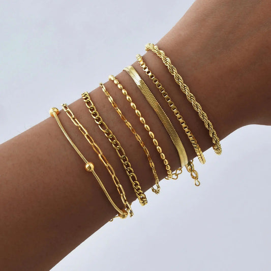 Stainless Steel Stackable Herringbone Bracelet – Gold Plated