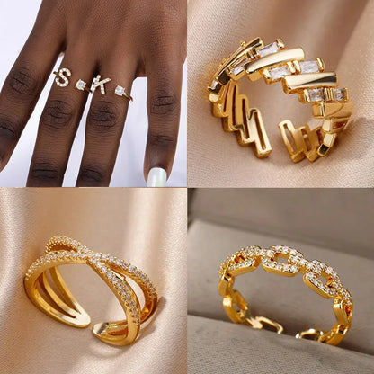 Adjustable Zircon Initial Letter Ring – A–Z