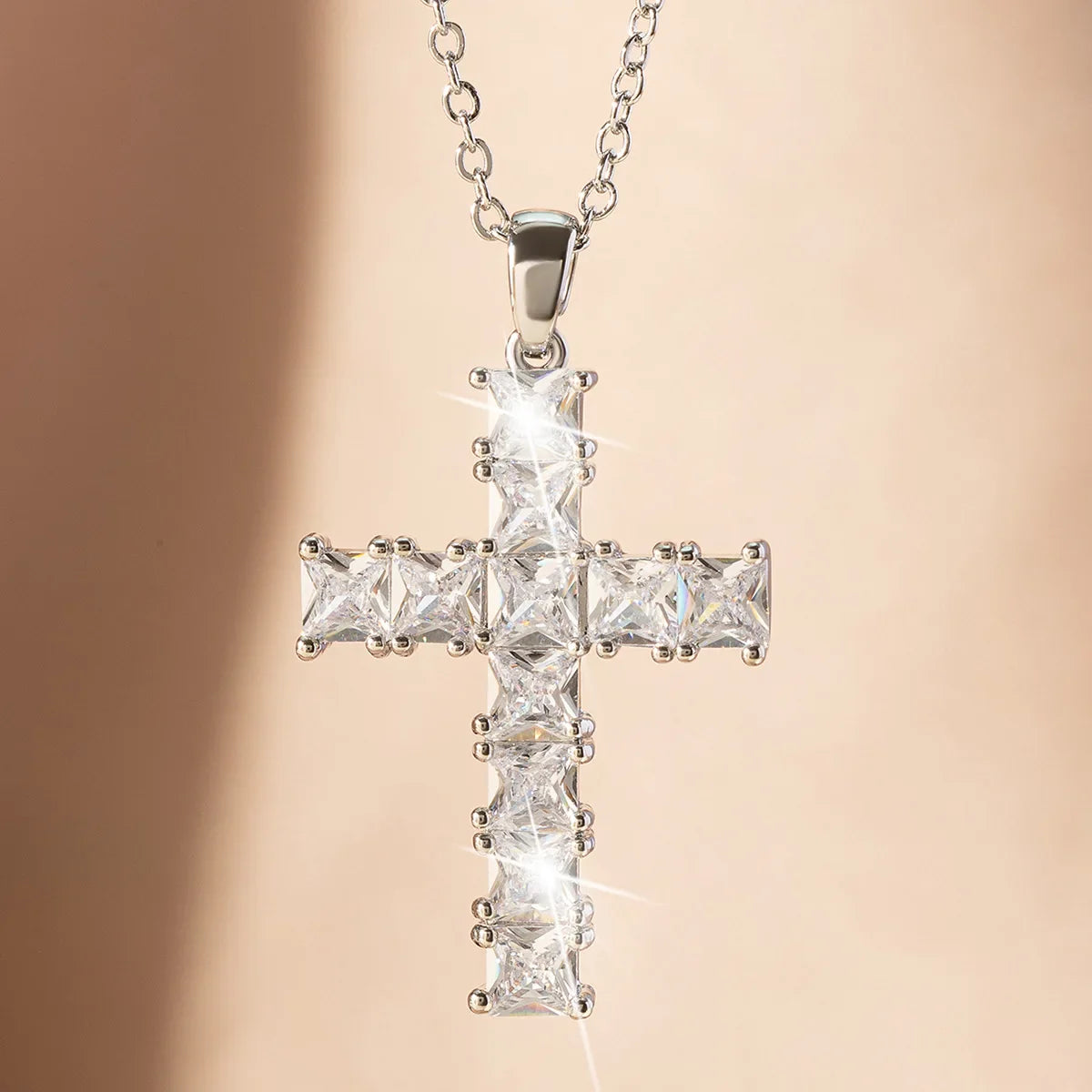 Multi-Color Crystal Jesus Cross Pendant Necklace