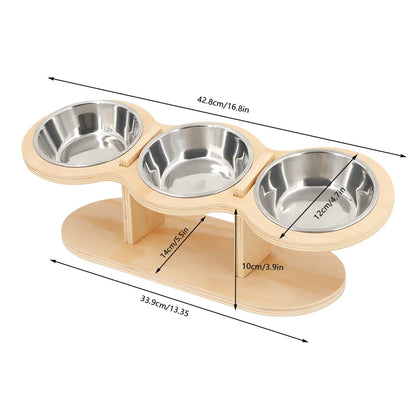 Cat 3 in 1  Wood Bracket Food Bowl