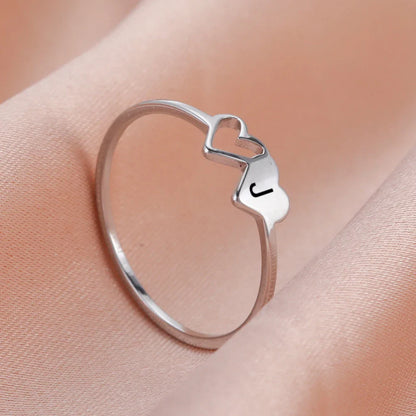 A–Z Double Heart Initial Ring – Stainless Steel