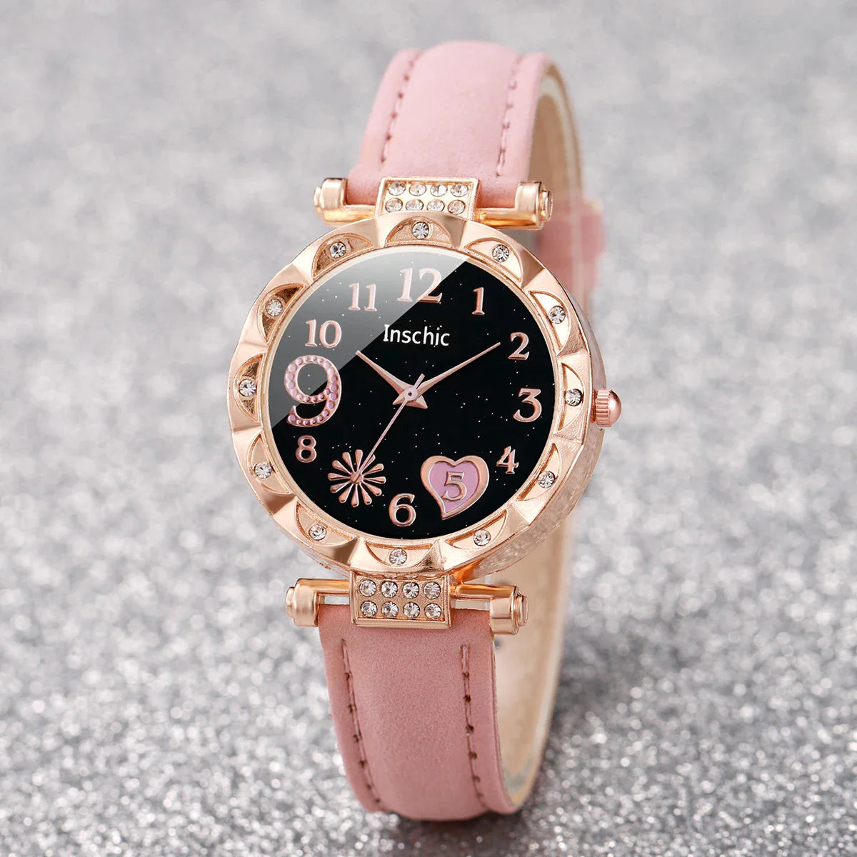 Women’s Heart Dial Watch & Bracelet Set – 6PCS