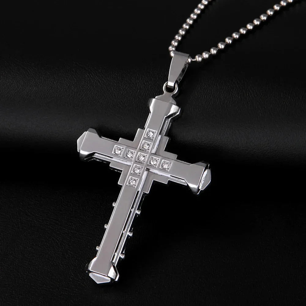 Crystal Cross Jesus Pendant Necklace