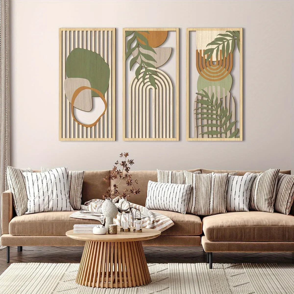 3PCS Sage Green Abstract Wooden Wall Art