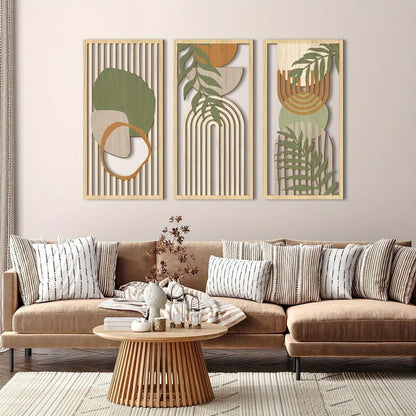 3PCS Sage Green Abstract Wooden Wall Art