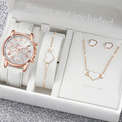 Women’s Quartz Watch & Heart Rhinestone Jewelry Set
