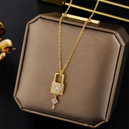 Zircon Crystal Lock Pendant Necklace – Luxury Party Jewelry