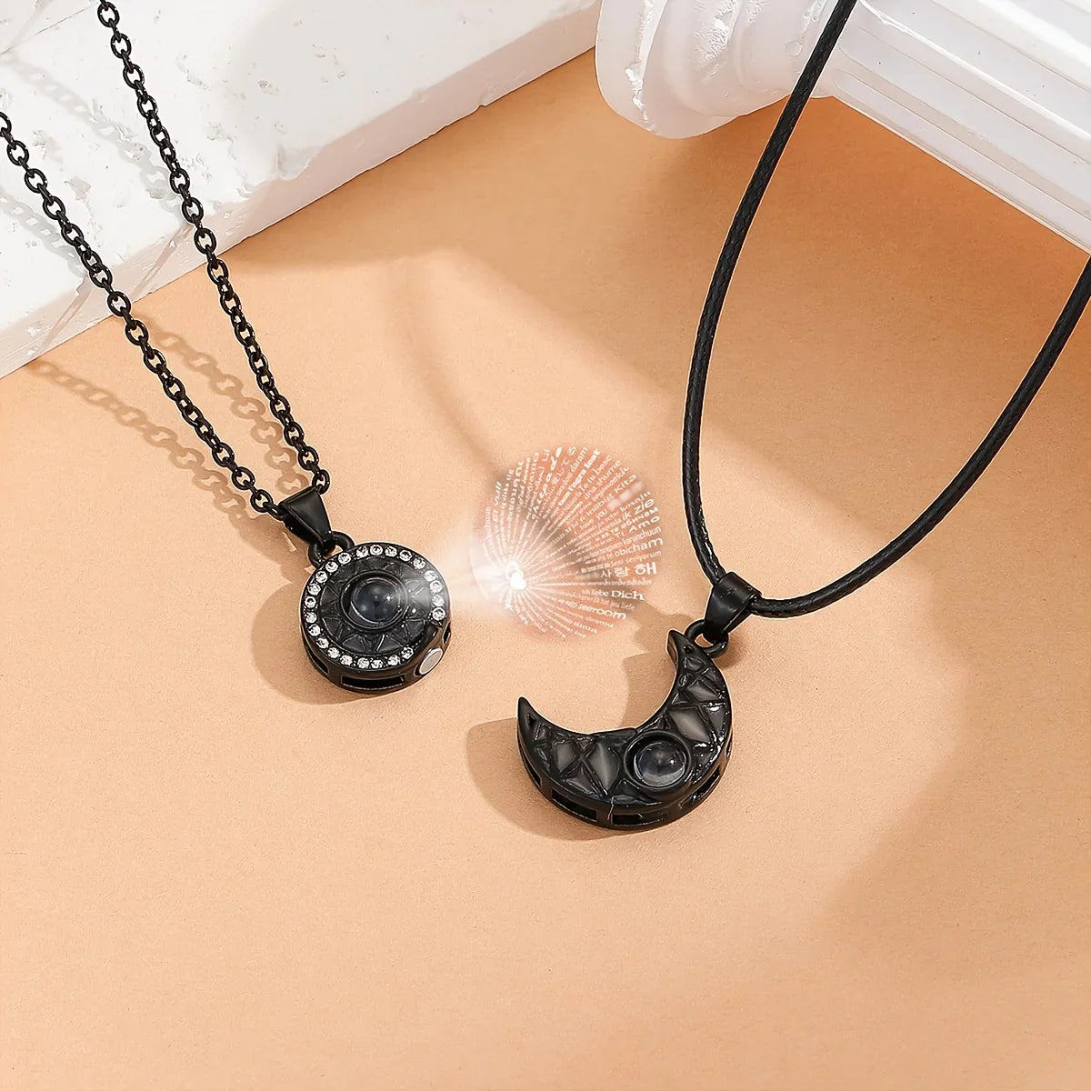 Moon & Sun Projection Couple Necklaces – 100 Languages