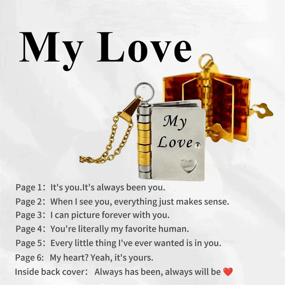 “My Love” Engraved Book Locket Necklace
