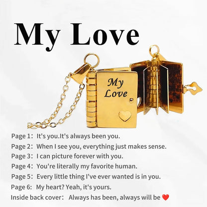 “My Love” Engraved Book Locket Necklace