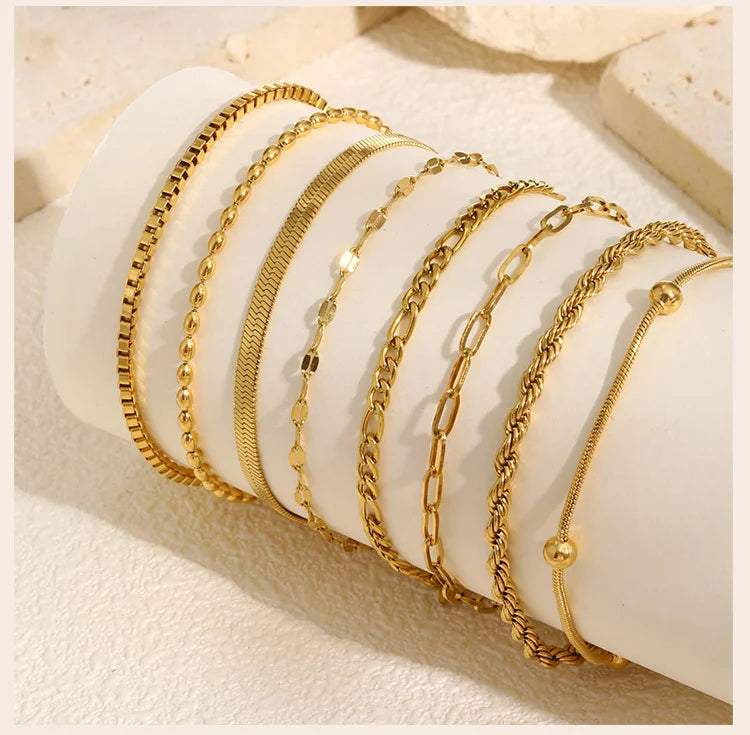 Stainless Steel Stackable Herringbone Bracelet – Gold Plated