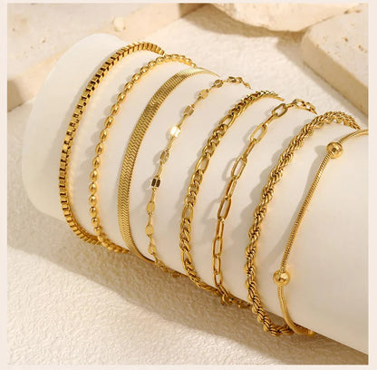 Stainless Steel Stackable Herringbone Bracelet – Gold Plated