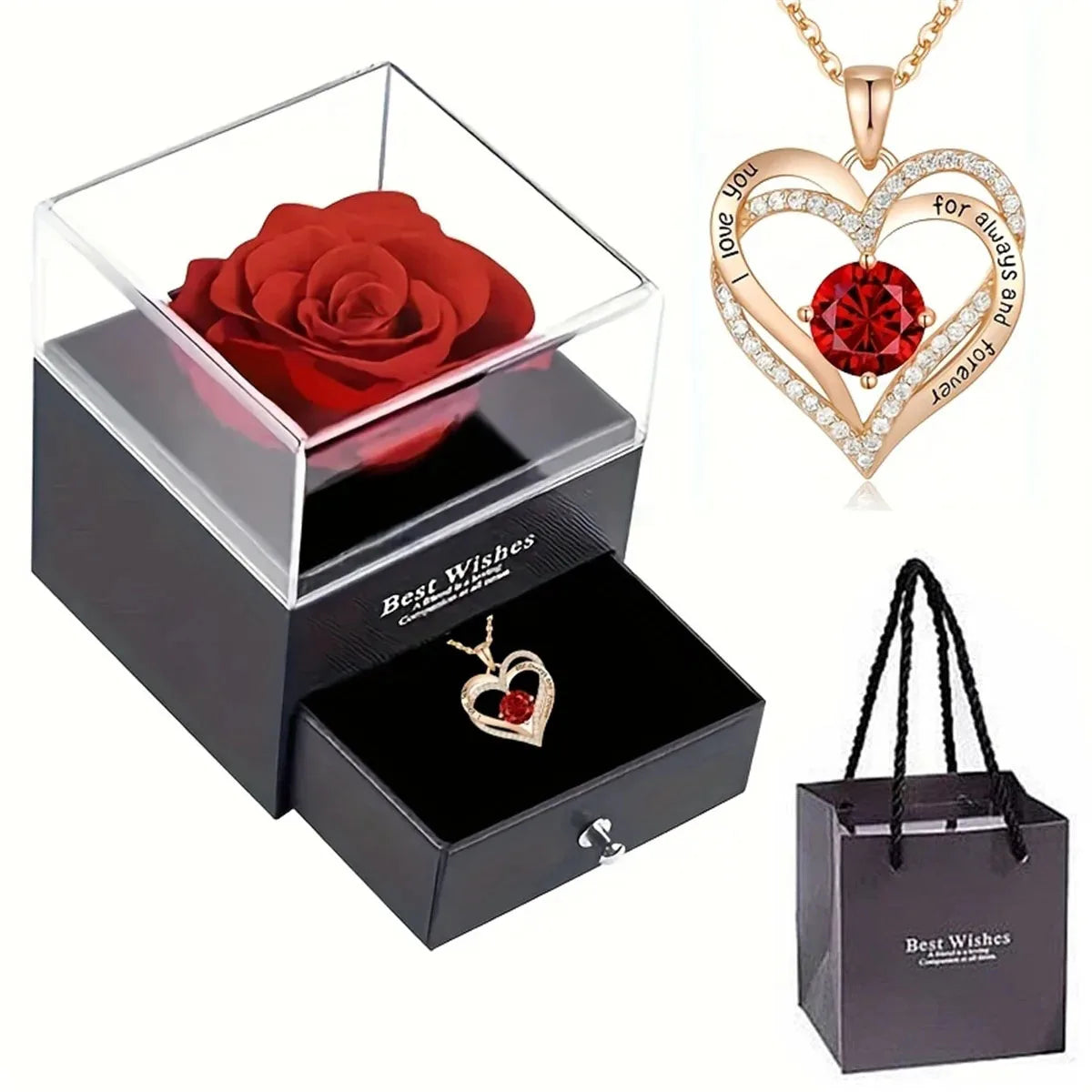 Luxury Red Pendant Necklace with Rose Gift Box