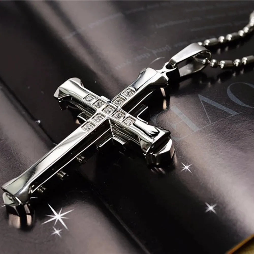 Crystal Cross Jesus Pendant Necklace