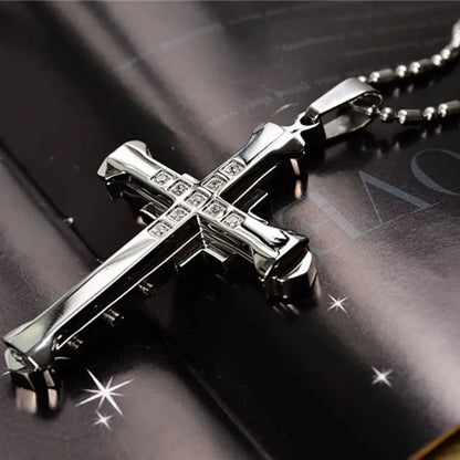 Crystal Cross Jesus Pendant Necklace