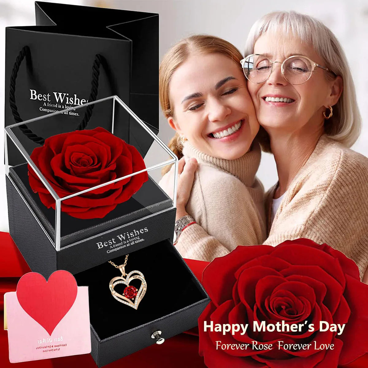 Luxury Red Pendant Necklace with Rose Gift Box