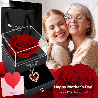 Luxury Red Pendant Necklace with Rose Gift Box