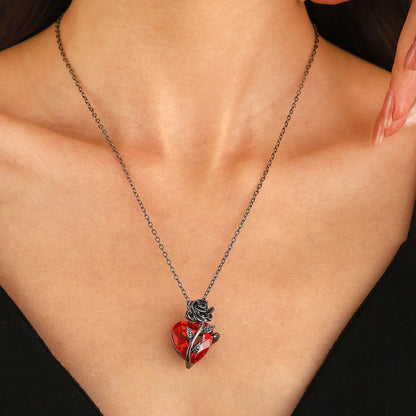 Gothic Rose Red Heart Necklace – Y2K Grunge