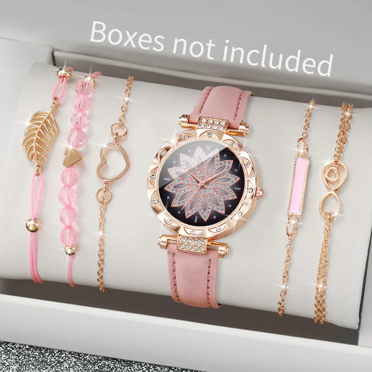 Women’s Heart Dial Watch & Bracelet Set – 6PCS