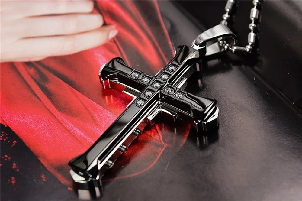 Crystal Cross Jesus Pendant Necklace
