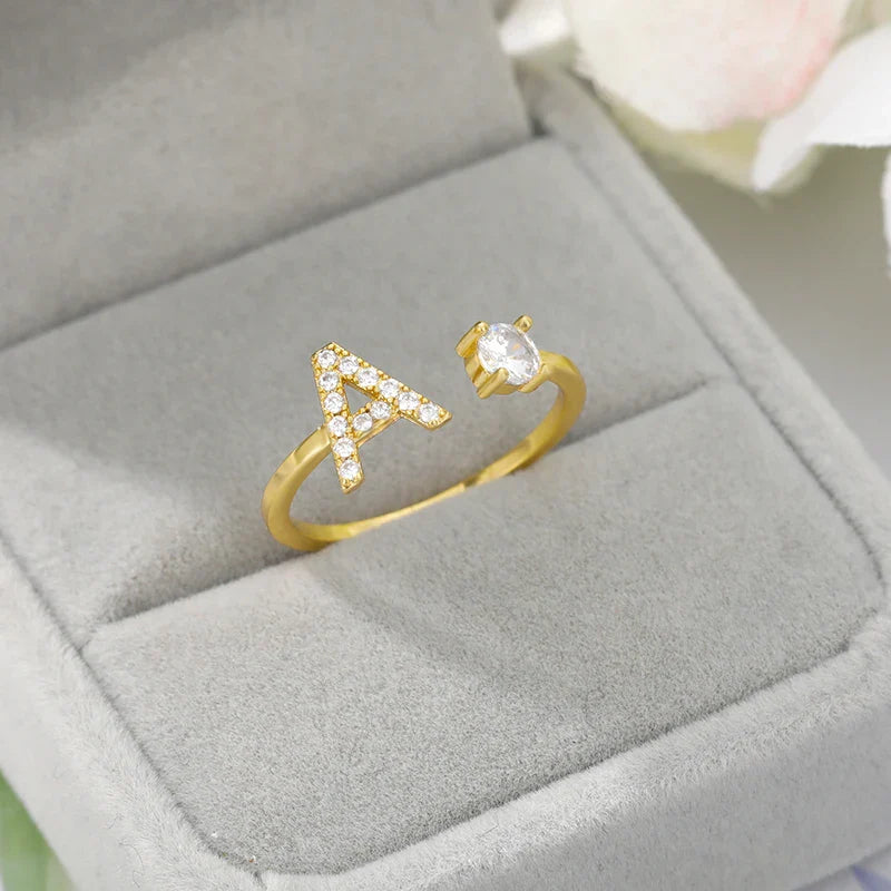 Adjustable Zircon Initial Letter Ring – A–Z