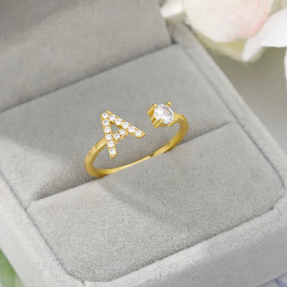 Adjustable Zircon Initial Letter Ring – A–Z